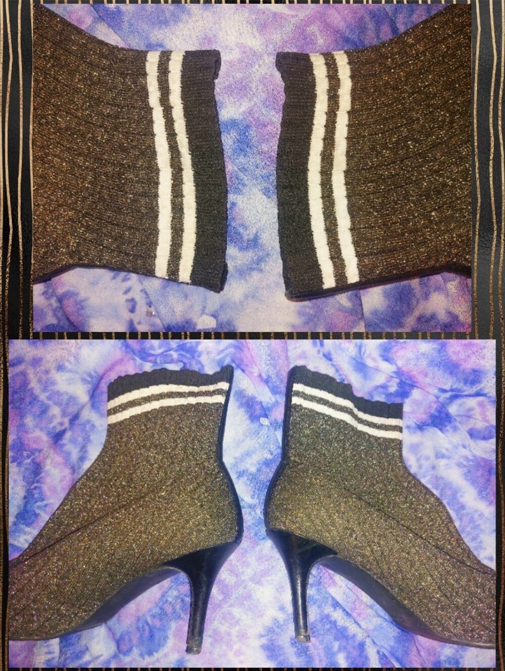 Stuart Weitzman Blk/Multi Golsac Shimmery Metallic Knit Sock Ankle Booties 11M - Picture 7 of 12
